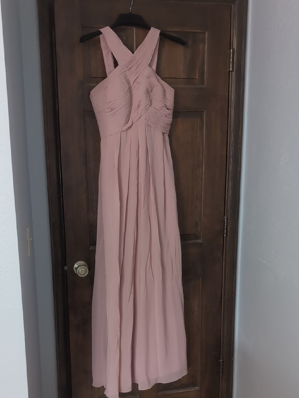 Women's Dusty Rose Crisscross Halter Maxi bridesmaid Dress